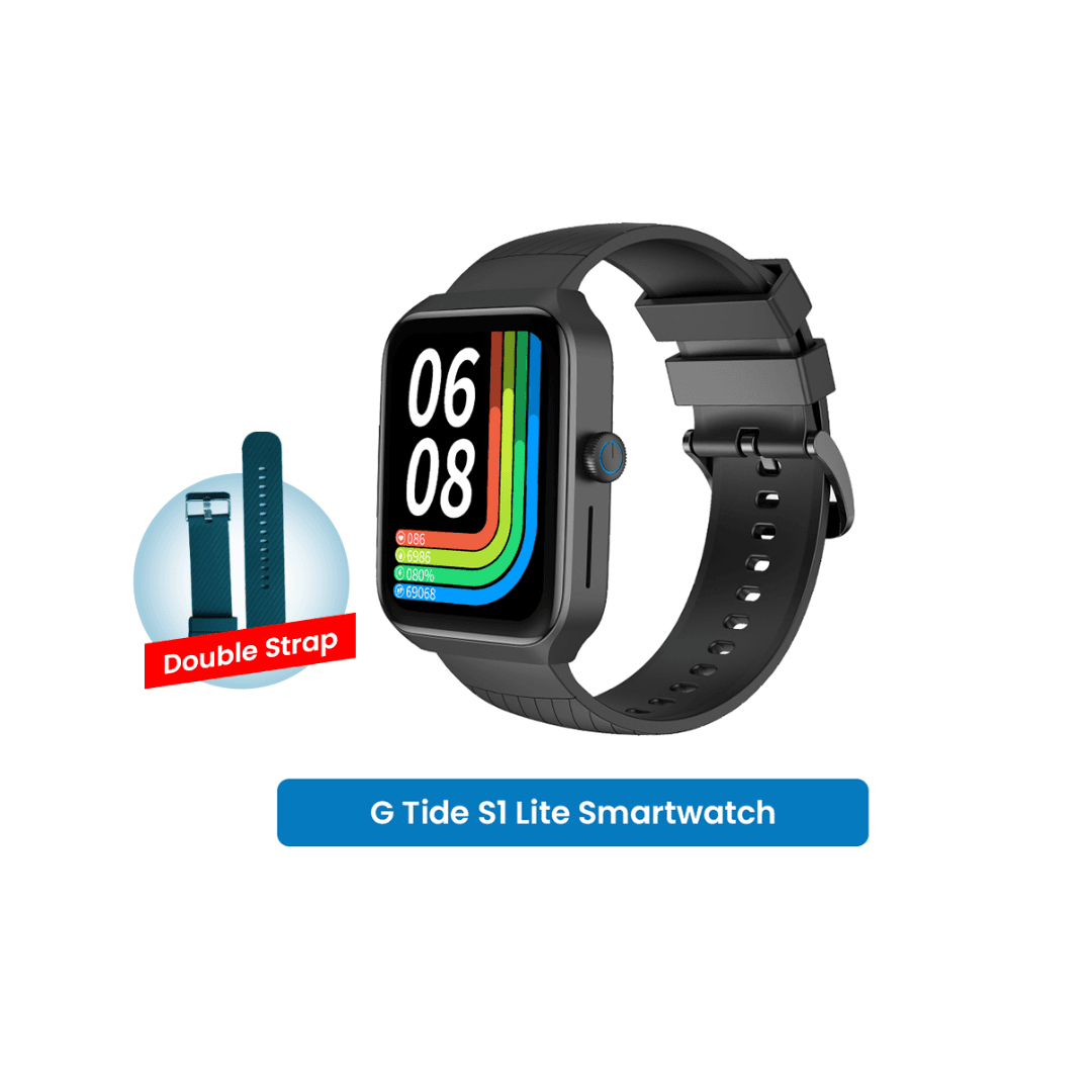 G-Tide S1 Lite Calling Smart Watch with SpO2 - Black (Free Dark Green Strap)